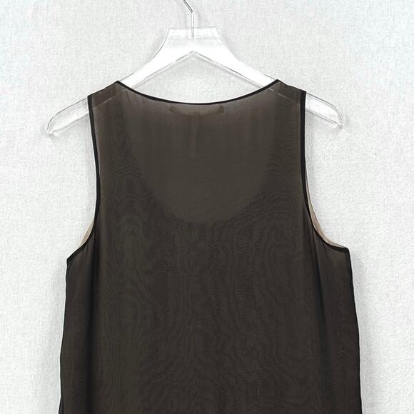 SCHUMACHER Fringe Trim Tunic Tank Top Women M Black Sheer Stripe Silk Scoop Neck - Picture 5 of 13